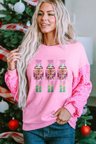 Preorder Pink Sequin Nutcracker Dropped Shoulder Sweater Trendsi