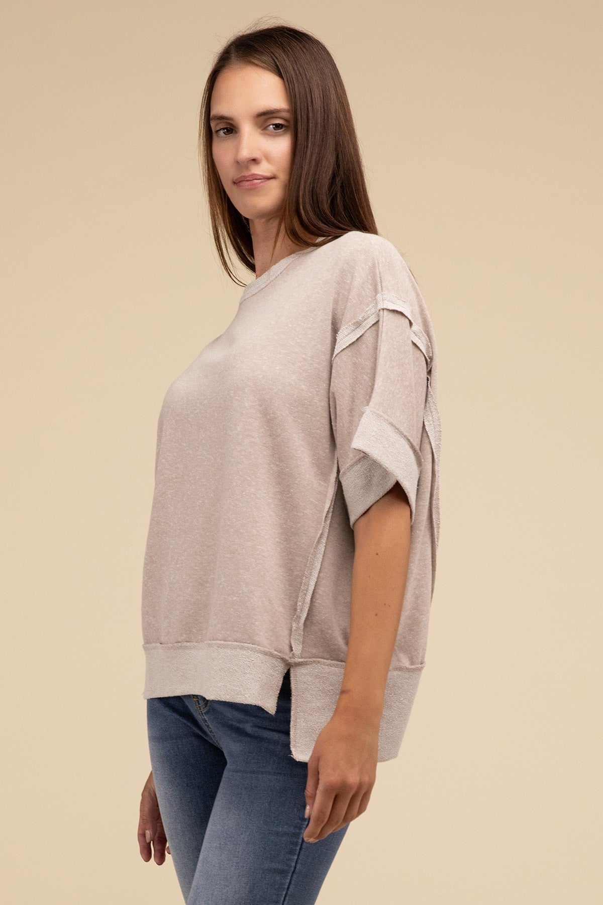 Zenana Contrast Trim Top Stitching Drop Shoulder Top in 3 Colors! ZENANA