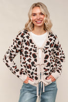 Haptics Leopard Jacquard Cardigan with Front Bow Detail