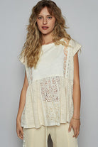 POL Embroidered Detail Boat Neck Cap Sleeve Lace Blouse in Cream Cream