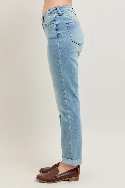 Judy Blue Medium Washed V-Front Cuff Boyfriend Jeans