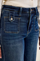 Judy Blue High Waist "lux" Retro Wide Jeans with Front Patch Tab Closure Dk Fade Indigo