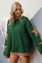 Preorder Double Take (3 Colors)Star Patched Long Sleeve Sweatshirt Dark Green