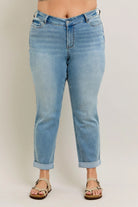 Judy Blue Medium Washed V-Front Cuff Boyfriend Jeans