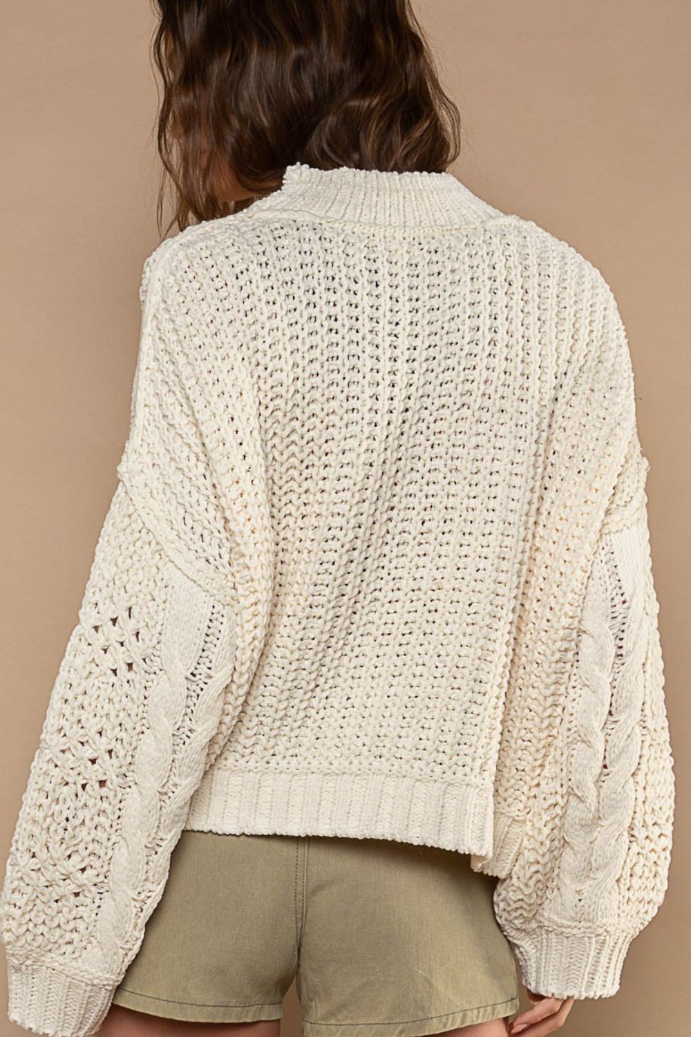 POL Cream Mock Neck Cable Knit Chenille Sweater Trendsi