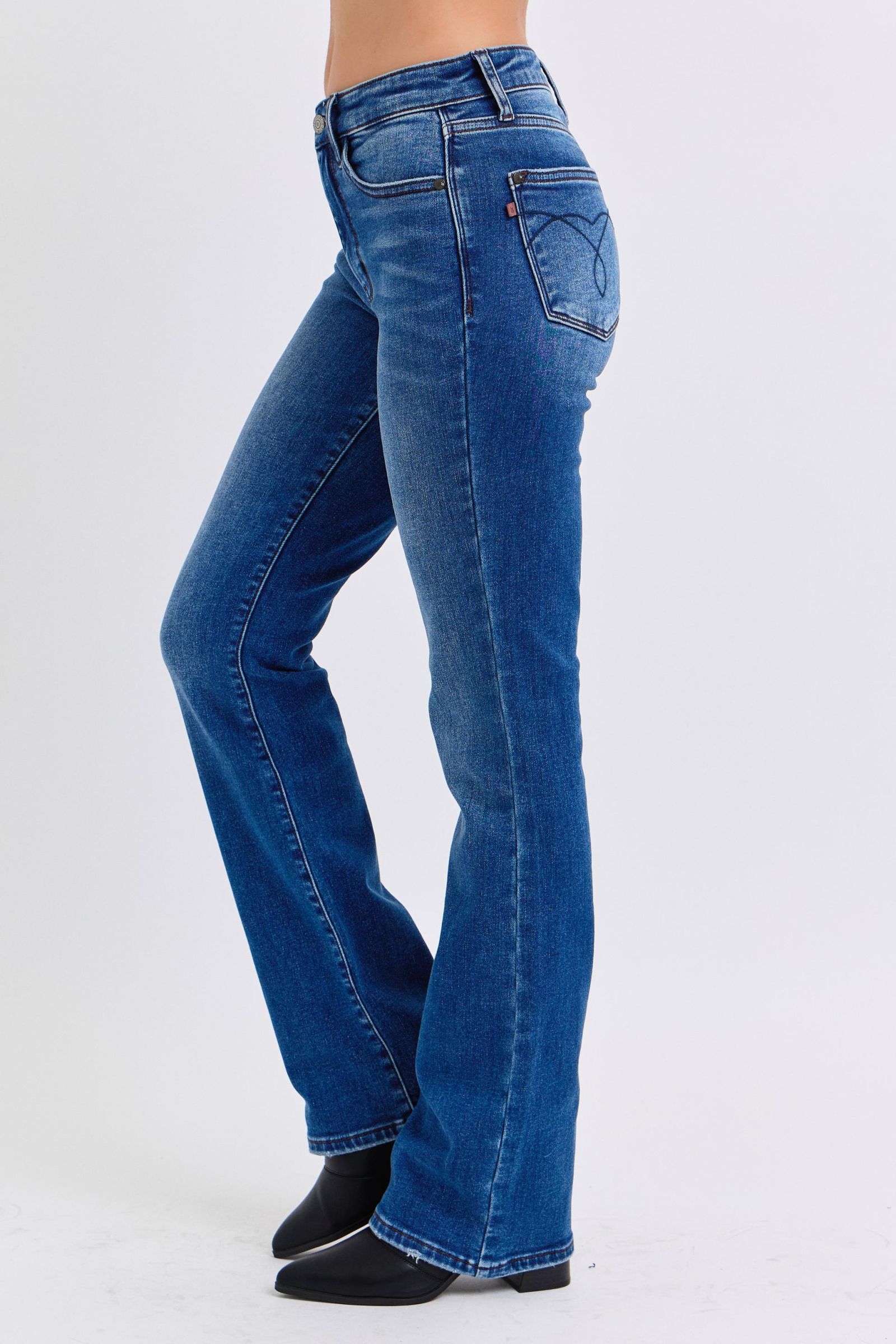 Judy Blue Mid-Rise Bootcut Jeans with Thermal Lining Dark Jeans