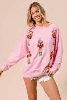 BiBi Light Pink Sequin Nutcrackers Embroidery Christmas Sweatshirt