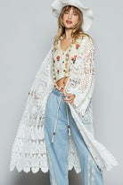 POL White Crochet Open Front Long Sleeve Longline Cardigan