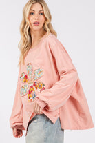 SAGE + FIG Watermelon Pink Flower Patch Dropped Shoulder Oversized Top Shirts & Tops