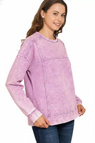 Zenana Acid Wash French Terry Exposed-Seam Pullover