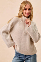 BiBi Taupe Two Tone Rib Texured Knit Collared Top with Zip Up
