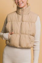 Love Tree Khaki Zip Up Turtleneck Cropped Vest Coat Trendsi