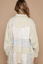 POL Beige Raw Hem Patchwork Dropped Shoulder Jacket Coats & Jackets