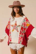 BiBi Floral Print Mixed Star Patch Round Neck Sweatshirt