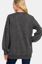 Zenana Black High-Low Acid Wash Fleece Sweatshirt Shirts & Tops