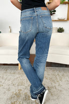 Judy Blue Leah Mid Rise Released Hem Dad Jeans Trendsi