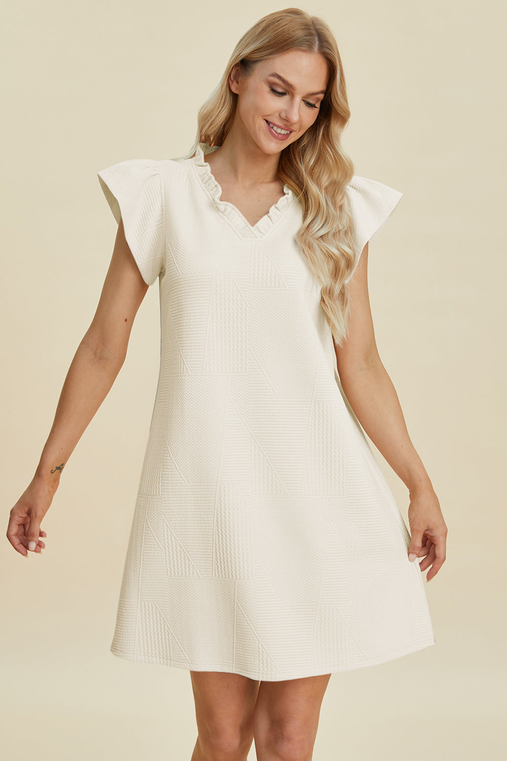 Double Take: 5 Colors Quilted Ruffled V-Neck Cap Sleeve Dress Dresses