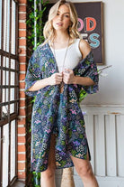 Heimish Navy Half Sleeve Floral Open Cardigan Navy