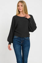 Zenana Black Boat Neck Balloon Sleeve Sweater