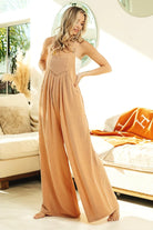 BiBi Latte Ribbed Textured Wide Leg Overalls