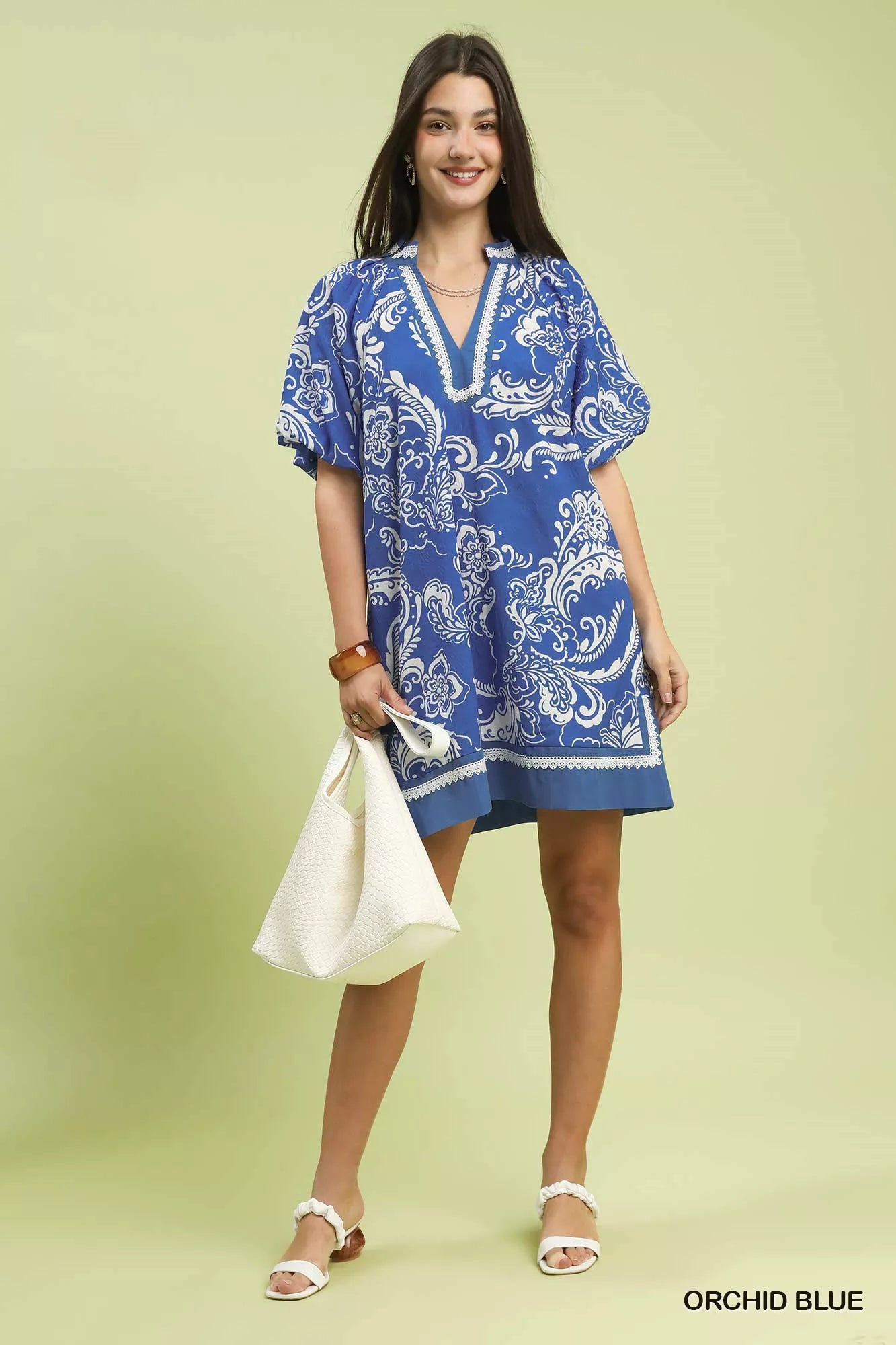 Umgee Orchid Blue Jacquard Two Tone Mini Dress