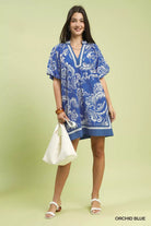 Umgee Orchid Blue Jacquard Two Tone Mini Dress