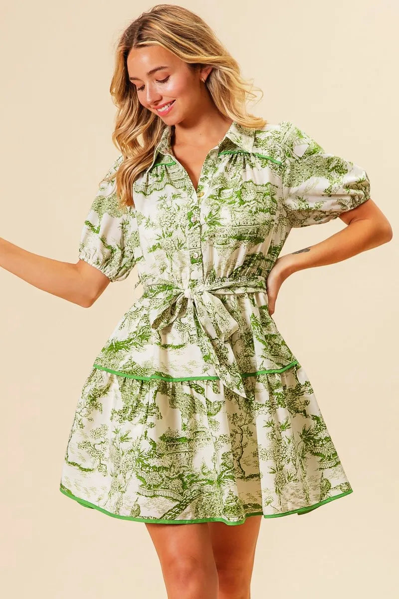 BiBi Avocado Woven Printed Tiered Dress