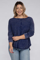 Zenana Plus Size Washed Baby Waffle Oversized Long Sleeve Top ZENANA