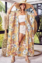 BiBi Mustard Floral Side Slit Longline Cardigan Mustard Cardigan