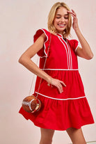 BiBi Red Game Day Theme Contrast Binding Ruffled Dress