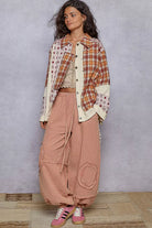 POL Cream Plaid and Star Contrast Button Down Shacket