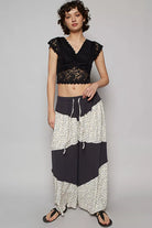 POL Contrast Floral Drawstring Wide Leg Pants