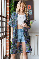 Heimish Navy Half Sleeve Floral Open Cardigan