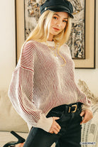 Zenana Cabernet Two Tone Crewneck Sweater