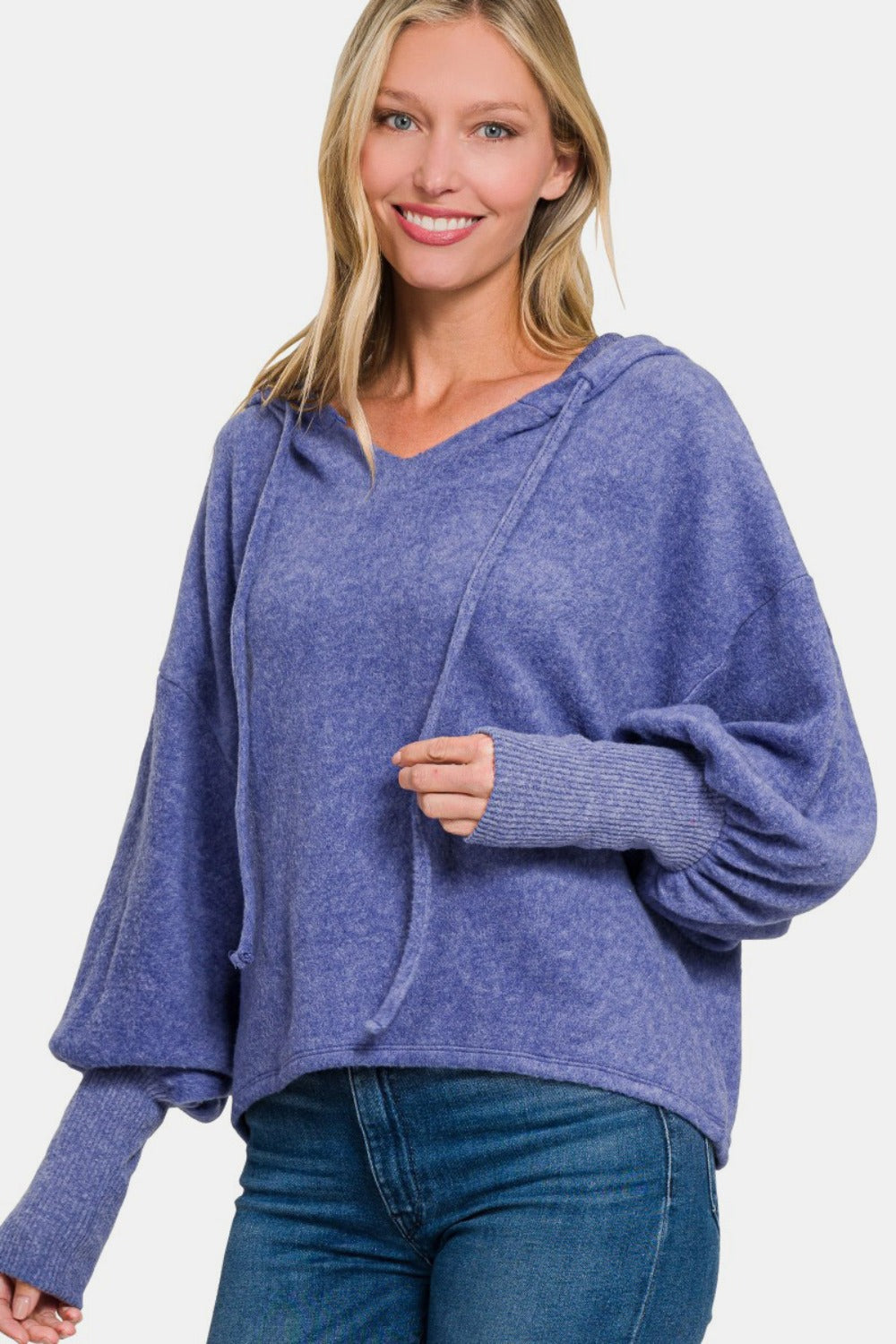 Zenana Marlin Brushed Hacci Drop Shoulder Cropped Hoodie Marlin Shirts & Tops