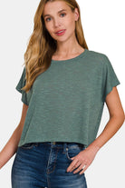 Zenana Ash Jade Round Neck Short Sleeve Crop T-Shirt Ash Jade