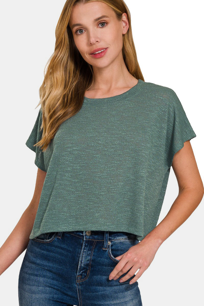 Zenana Ash Jade Round Neck Short Sleeve Crop T-Shirt Ash Jade Trendsi