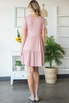 Heimish Dusty Rose Solid Mini Tiered Dress with Pompom Lace