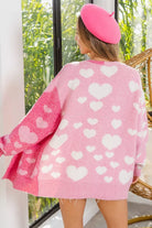 BiBi Heart Color Block V-Beck Knit Cardigan with Pockets