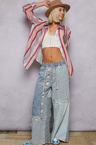 POL Pink Multi Striped Button-Down Oversized Shirt