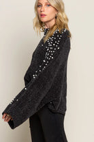 POL Black Oversized Pearl Embellished Sweater