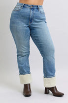 Judy Blue High Waisted Shearling Cuff Straight