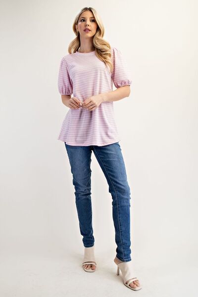 Celeste Gingham Print Top With Puff Sleeves Plus Size