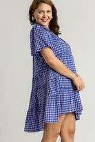 Umgee Gingham Tiered Button Detail Short Sleeve Dress