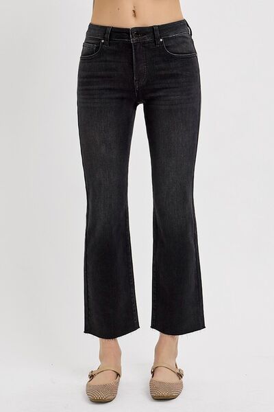 RISEN Black Tummy Control Mid Rise Crop Straight Jeans Black