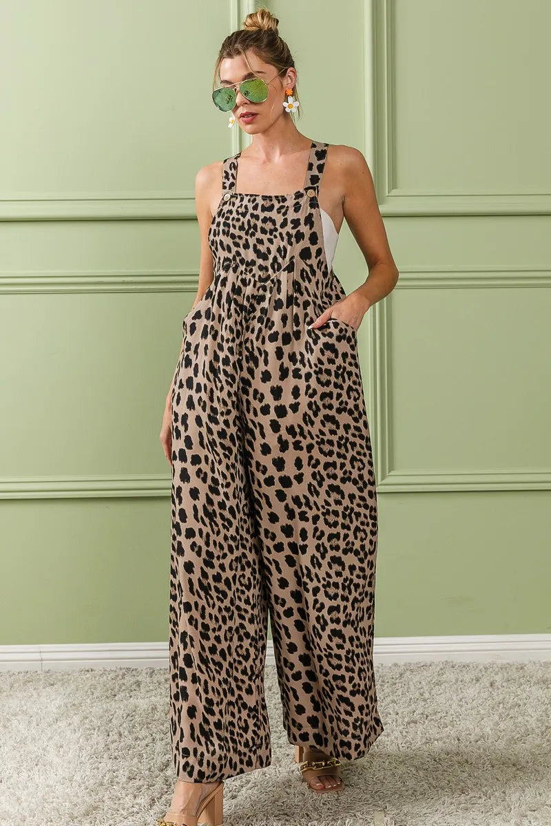 BiBi Leopard Print Wide Leg Overalls