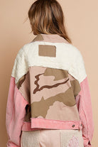 POL Pink Multi Camouflage Corduroy Jacquard Patchwork Button Up Jacket Coats & Jackets