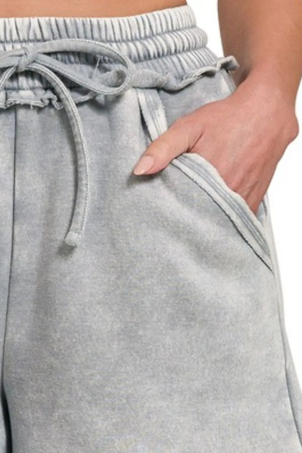 Zenana Sleet Acid Wash Fleece Drawstring Shorts With Pockets