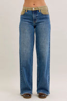 Judy Blue Mid Rise Column Straight Jeans with Corduroy Waist MD