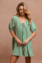 BiBi Jade Puffy Sleeves Romper with Back Button Closure